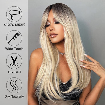 Ombre Brown Blonde Long Straight Wavy Synthetic Wigs
