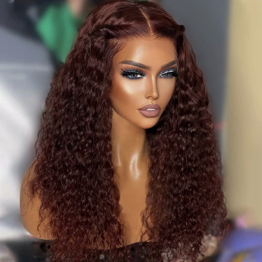 Reddish Brown Kinky Curly Wig Synthetic Lace Front Wigs Pre Plucked With Baby Hair Lace Closure Wig
