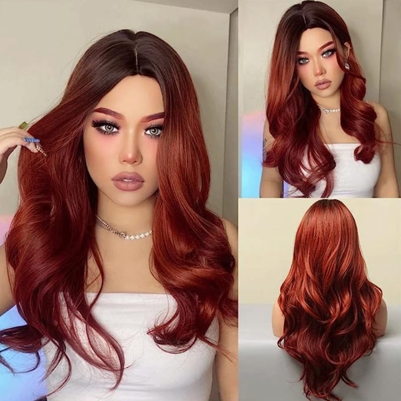 Long Wavy Pink Ombre Synthetic Wigs